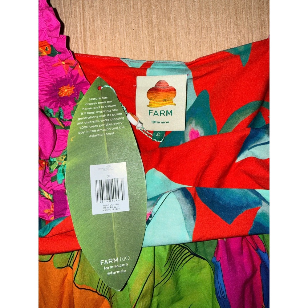 Farm Rio Foliage Mix Mini Dress Tropical Floral Ruffle Tiered Cotton XL $198 NWT - Picture 6 of 9